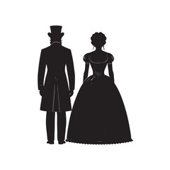 Victorian Couple silhouette vector black color white?background (3).eps