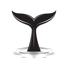 Whale tail in water silhouette vector black color white background (2).eps