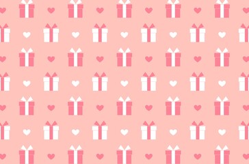 プレゼントボックスとハート模様の背景　ピンク