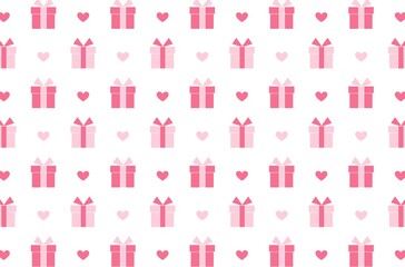 プレゼントボックスとハート模様の背景