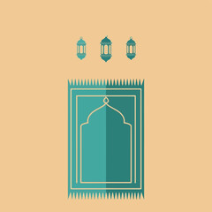 Ramadan prayer mat and lanterns flat vector illustration for Islamic holiday design