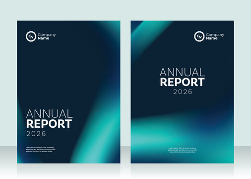 Modern annual report business template for corporate presentation, clean professional design with dark blue gradient cover for company documentation
