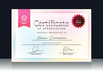 Elegant certificate template for professional business award presentation, clean appreciation design with soft gradient layout ideal for formal recognition use