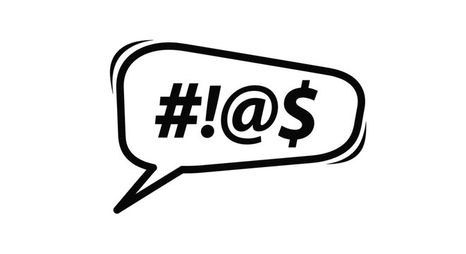 Black and white speech bubble icon with grawlix symbols, representing cursing, swearing, profanity, or obscene language in comics.