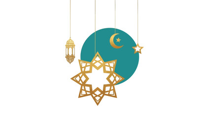 Ramadan vector illustration with golden lantern, crescent moon, star and Islamic geometric ornament