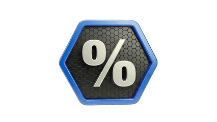 3D Percentage Symbol Icon with Hexagonal Pattern