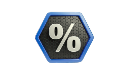 3D Percentage Symbol Icon with Hexagonal Pattern