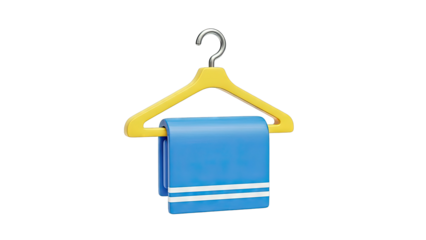 Blue towel on a yellow clothes hanger