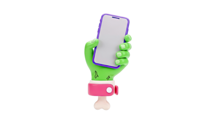 Cartoon Zombie Hand Holding a Smartphone