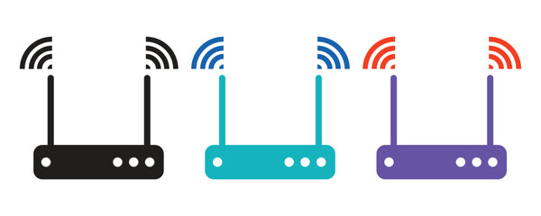 Wireless WiFi router icon set, colorful WiFi router icons vector set in trendy flat style illustration isolated on white background.