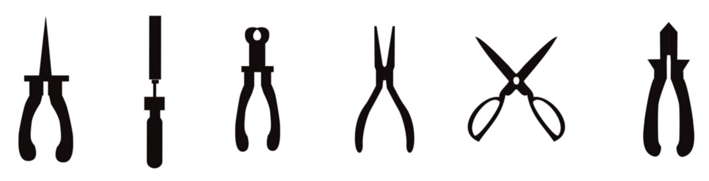 Web collection of house repair tools: screwdriver, hammer, trowel, roller, drill, saw, bucket, paint, pliers, brush, bolt  vector illustration.