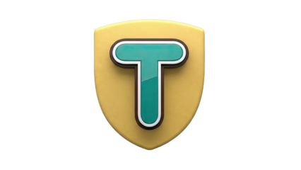 Embossed 'T' Logo on Gold Shield with Teal Accent