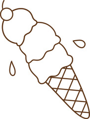 Coloring page of three flavors of ice cream and cherries.