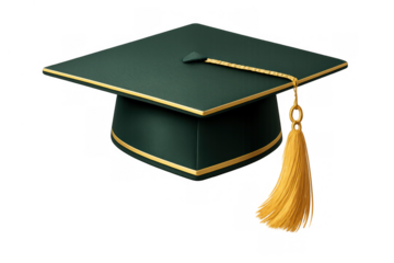 Green graduation cap with golden tassel symbolizing academic achievement, success, education, and university ceremony concept