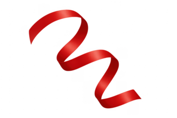 Red satin ribbon floating decorative element transparent background