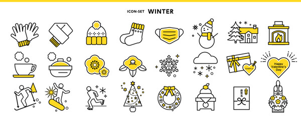 冬のアイコン　ポップ、かわいい、キュートなワンポイントセット素材