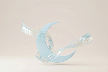 Blue crescent moon with golden ribbon for celebration