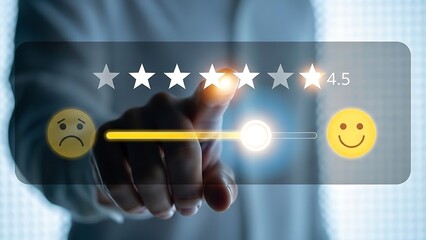 A person giving a rating with a glowing star and a smile