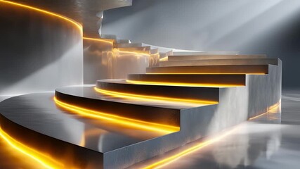Minimalist black and gold spiral staircase with glowing neon edges - Powered by Adobe