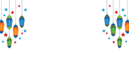 Colorful Ramadan lanterns vector border with stars for festive Islamic celebration design