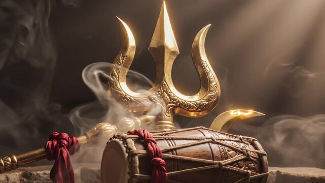 Maha Shivaratri with Golden Trishul and Damru Placed in Corner