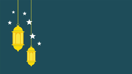 Ramadan vector illustration with hanging lanterns and stars on dark background