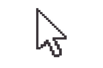 Pixel art mouse cursor symbol navigating digital interface, pointing and clicking virtual elements with transparent background