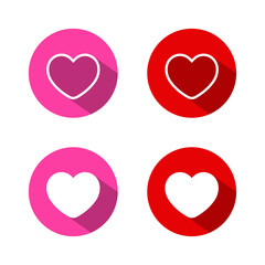 Heart, love icon set in with long shadow. Like and favorite symbol. Romance, affection sign