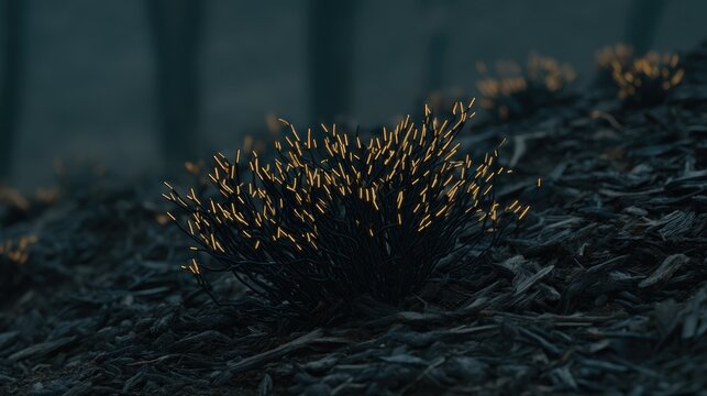 Hive-mind mycelium network with fungal-computing roots, sprawling in a derelict alien derelict, pulsating with xenobiological rhythms, in chitinous black and fungal bioluminescence. Alien sci-fi,