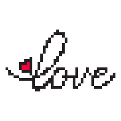 Fototapeta premium Minimal handwritten love pixel art icon with a red heart. Cute retro design for Valentine’s Day, romance, wedding, or love message projects. Retro 8-bit style