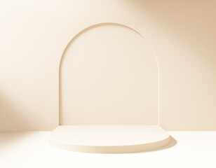 Elegant Minimalist Beige Arch Alcove and Pedestal for Product Display with Natural Shadows