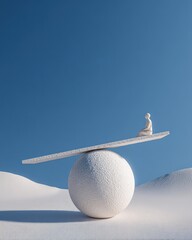 Figure Sitting on Balance Beam Supported by Sphere Minimal Scene Inner Balance and Life Stability Concept
