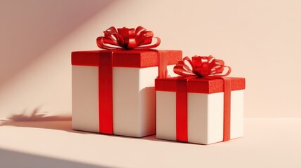 Obraz premium Gift boxes with red ribbons and bows isolated on a light background