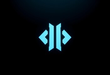 Vector illustration of a blue neon sign and abstract 3d button icon design for a business logo concept featuring a glowing letter symbol