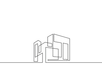 Continuous line drawing house building at big city. Home architecture property isolated minimalism concept on white background	