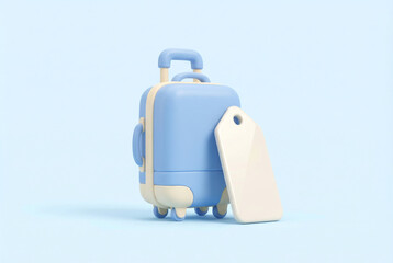 Blue Suitcase with Blank Travel Tag
