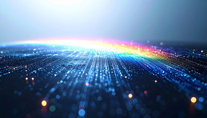 Digital Highway: A vivid, abstract composition showcasing the vibrant energy of digital pathways, with a spectrum of colors cascading across the frame, suggesting a flow of data and technology.