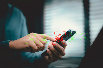 Person Using Smartphone with Cybersecurity Concept Locks