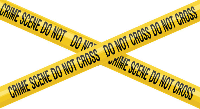 Yellow crime scene do not cross caution tape vector illustration with black text isolated on white background for police investigation legal safety and security concept design