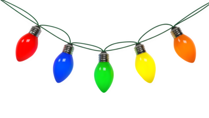 Colorful string lights isolated on transparent background