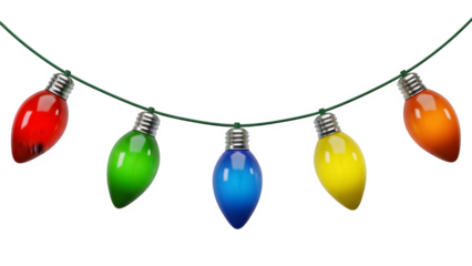 Colorful string lights isolated on transparent background