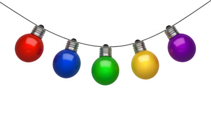 Colorful string lights isolated on transparent background
