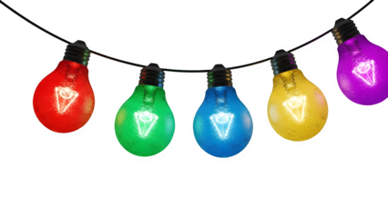 Colorful string lights isolated on transparent background