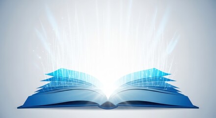 Open Book with Blue Pages Radiating Light Illustration