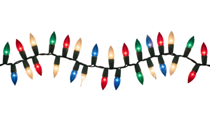 Colorful christmas lights isolated on transparent background