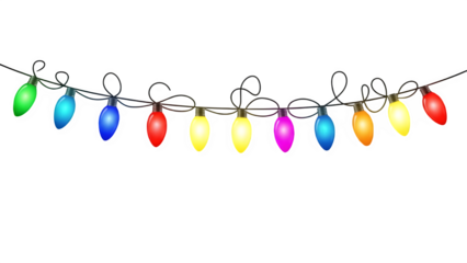 Colorful string lights isolated on transparent background