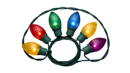 Colorful christmas lights isolated on transparent background