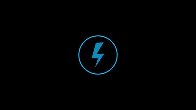 Bright cyan lightning bolt symbol enclosed within a thin circular outline on a deep black background representing power energy speed and electrical concepts
