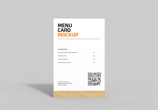 Wooden Desk Menu Card Mockup