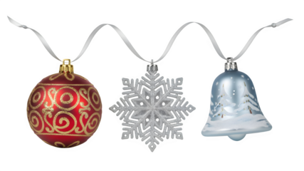 Three christmas ornaments isolated on transparent background